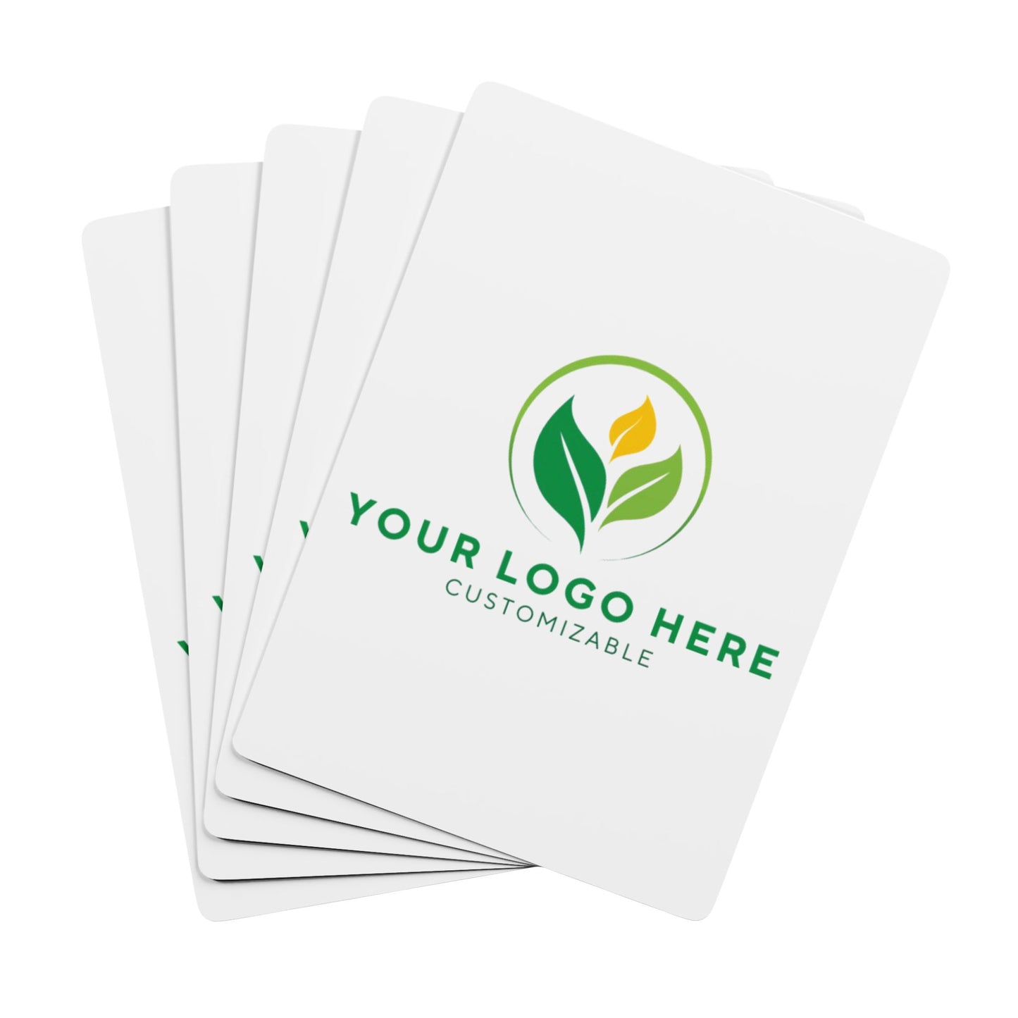 White cards with customizable logo on a white background