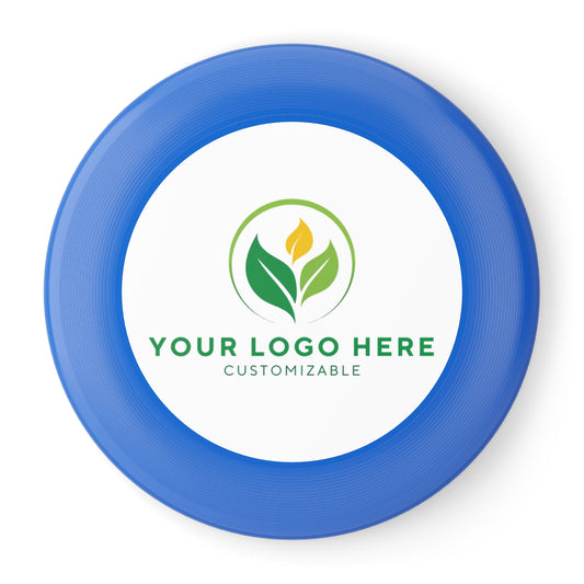 Blue frisbee with customizable logo area on a white background