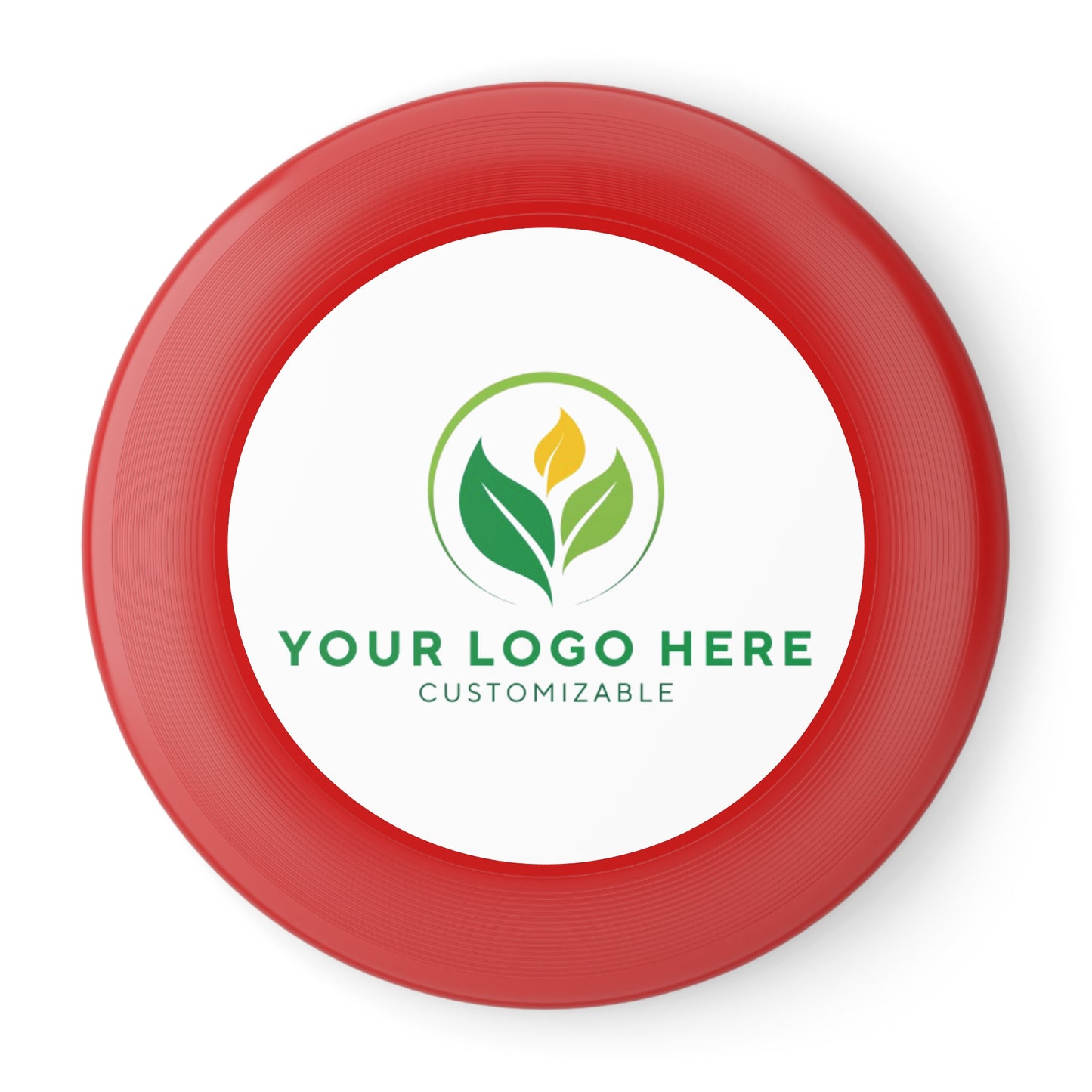 Red frisbee with customizable logo area on a white background