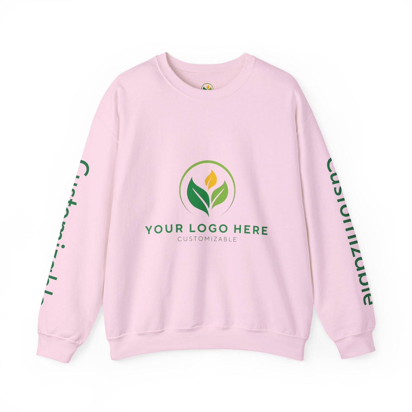 Pink sweatshirt with customizable logo on a white background
