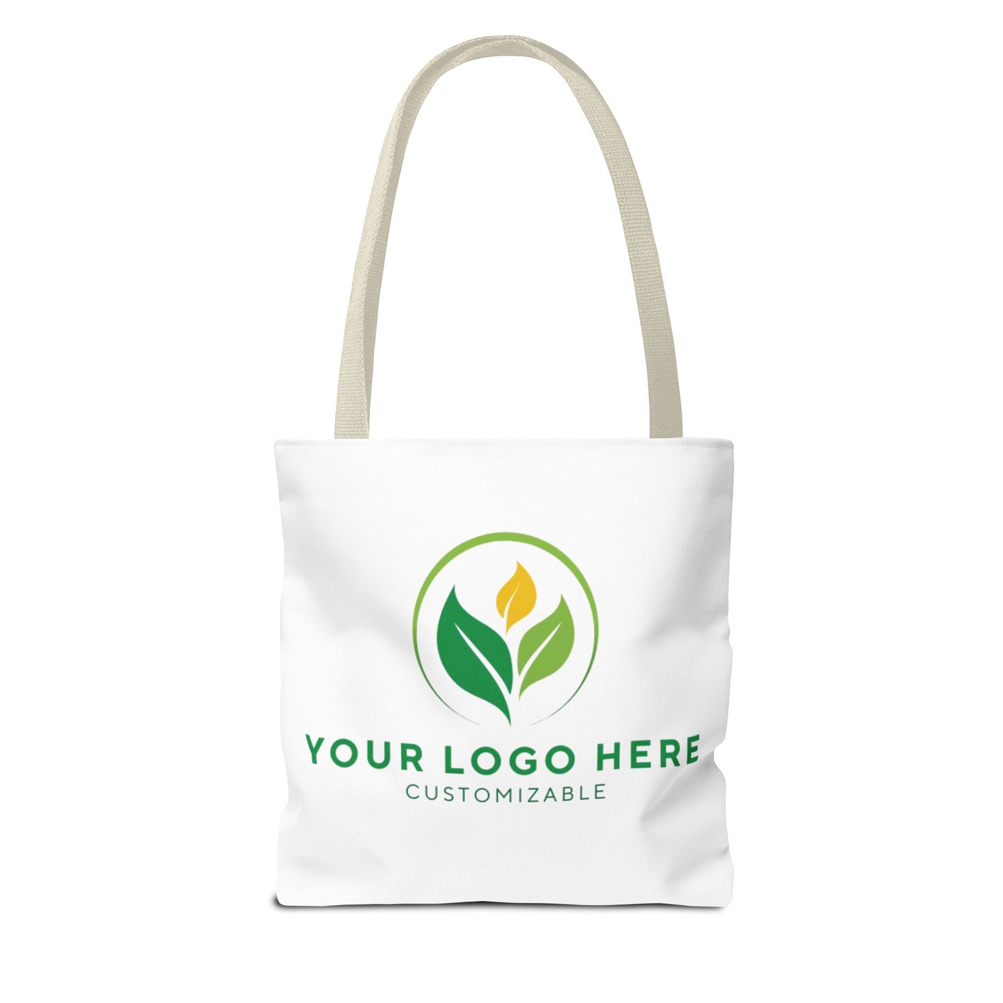 White tote bag with customizable logo on a white background