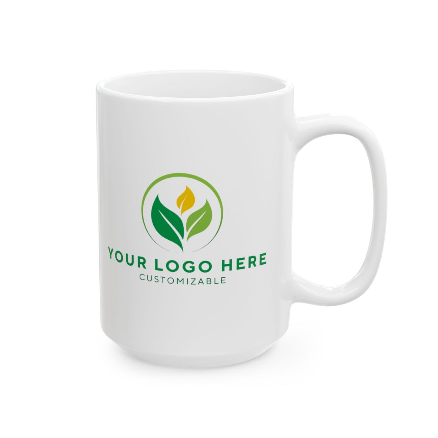White mug with customizable logo on a white background