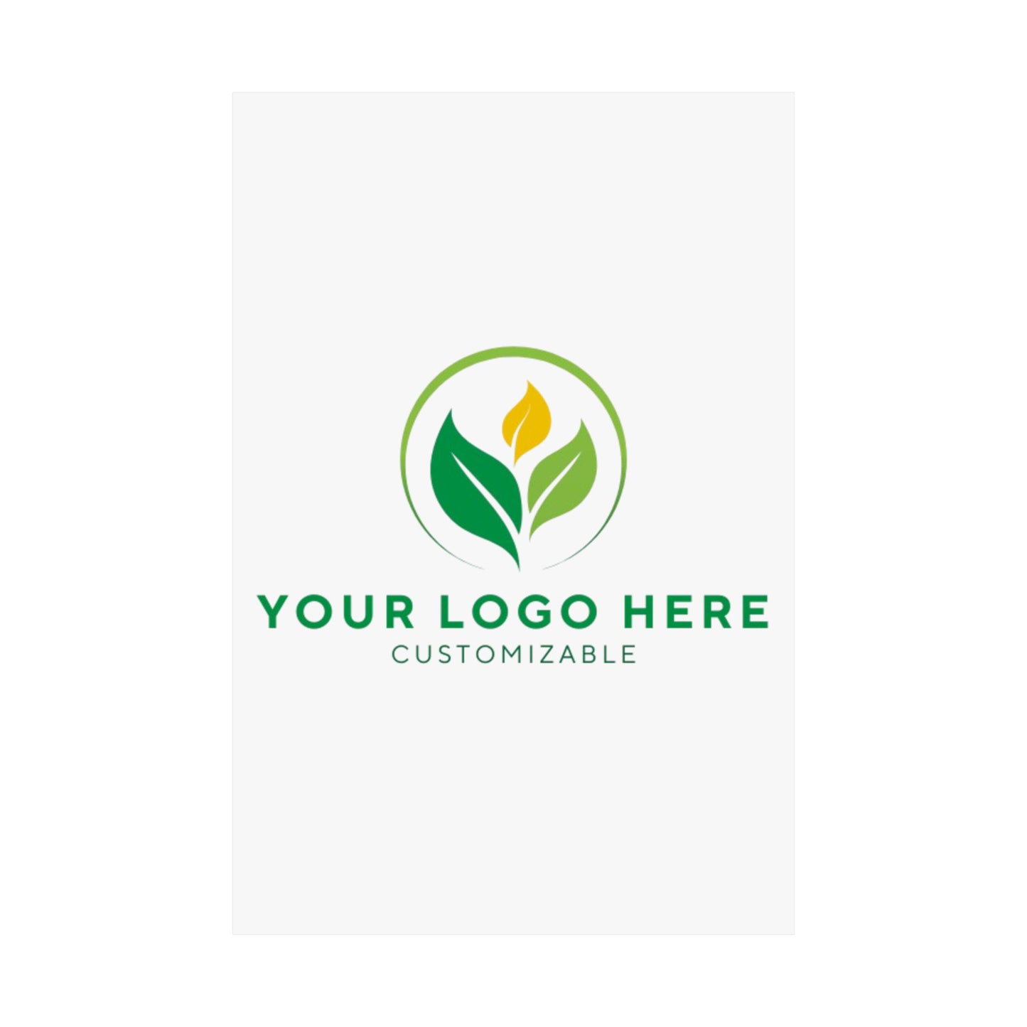 Placeholder logo with green leaves and customizable text on a white background