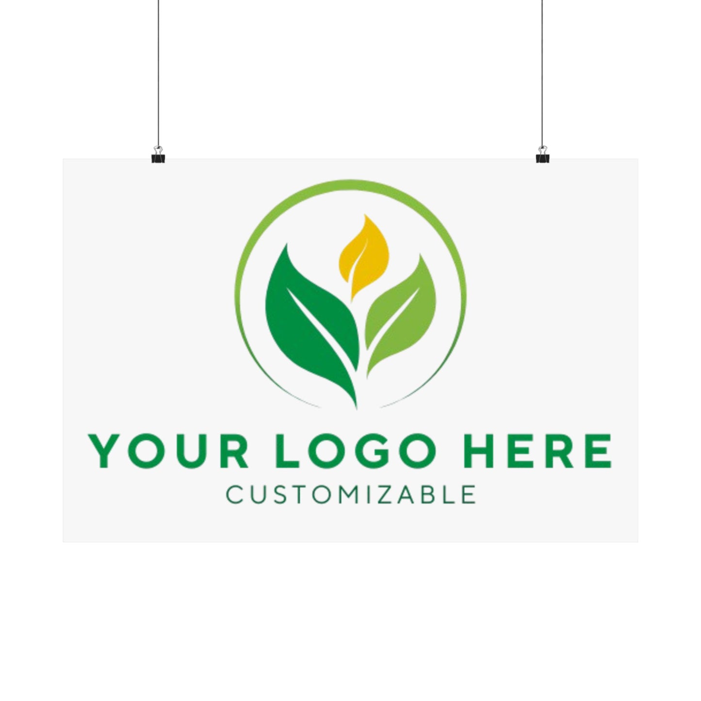 Placeholder logo with green leaves and customizable text on a white background