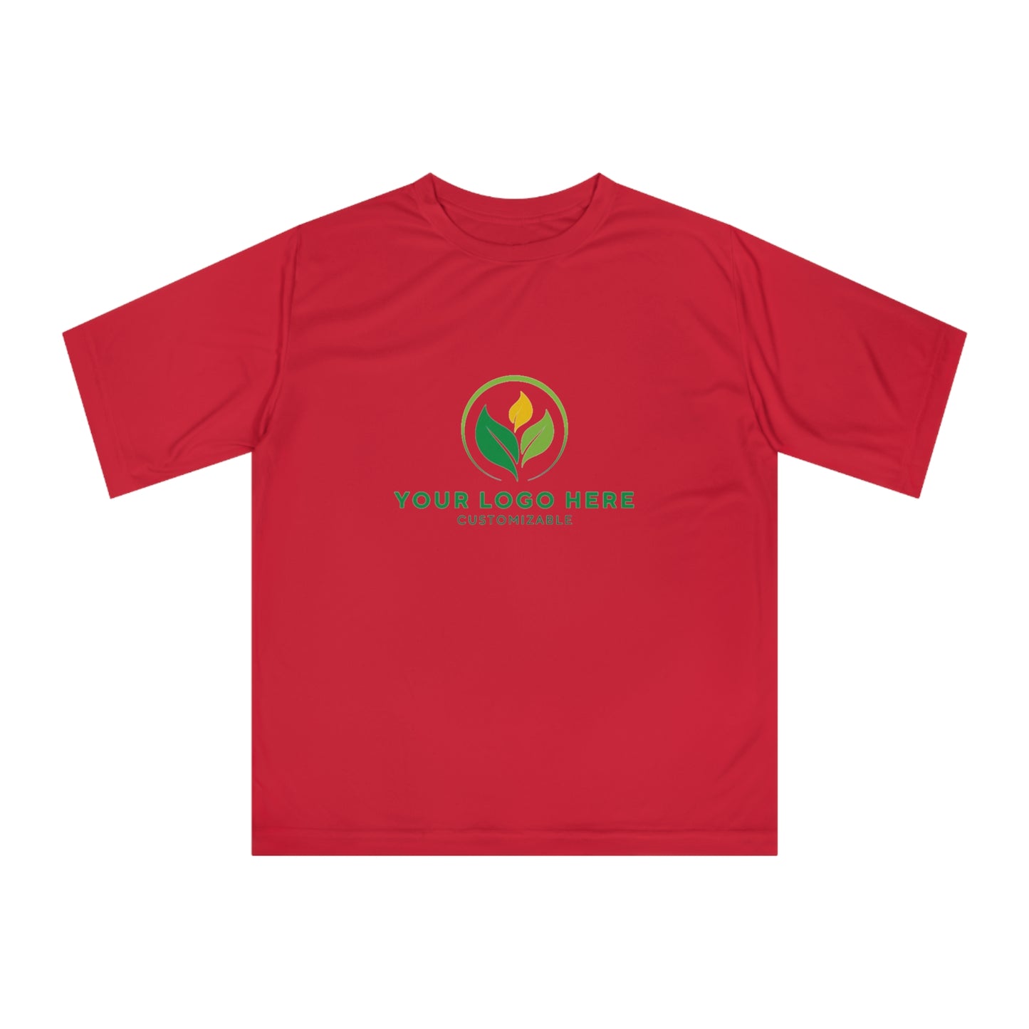 Red t-shirt with a logo on a white background