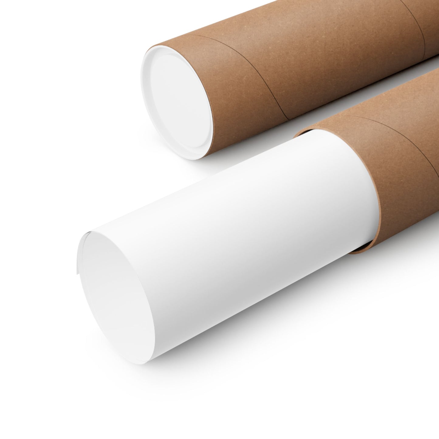 Two cardboard tubes with white paper inside on a white background
