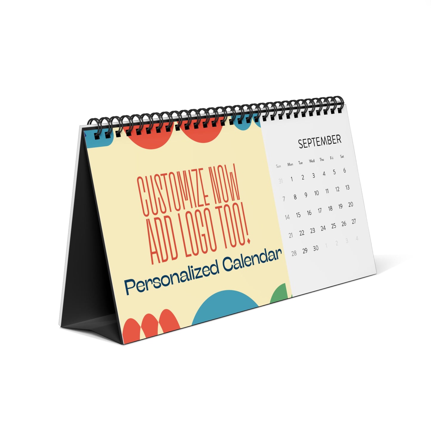 Personalized calendar with colorful design and text on a white background