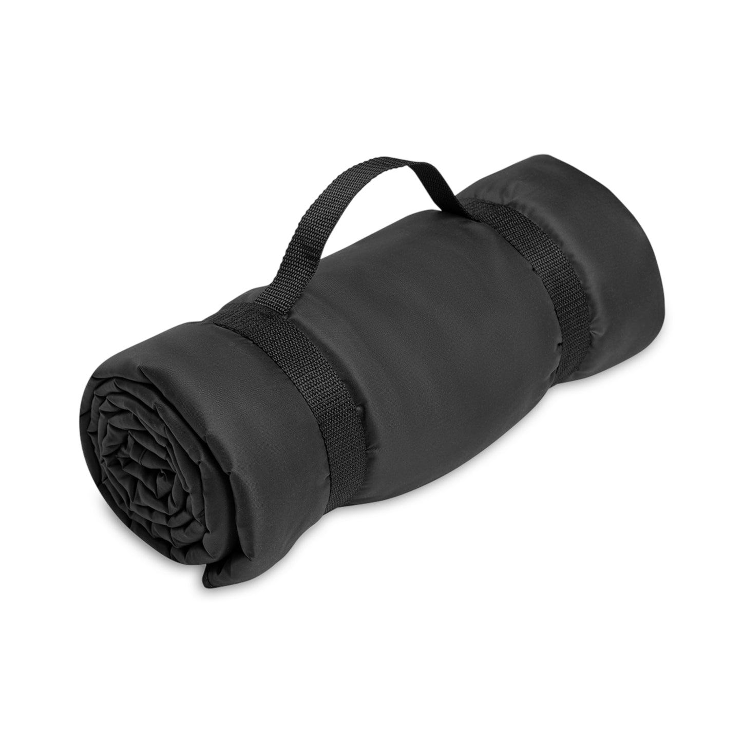 Black rolled-up mat with handle on a white background