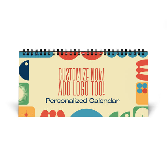 Personalized calendar with colorful design and text on a white background