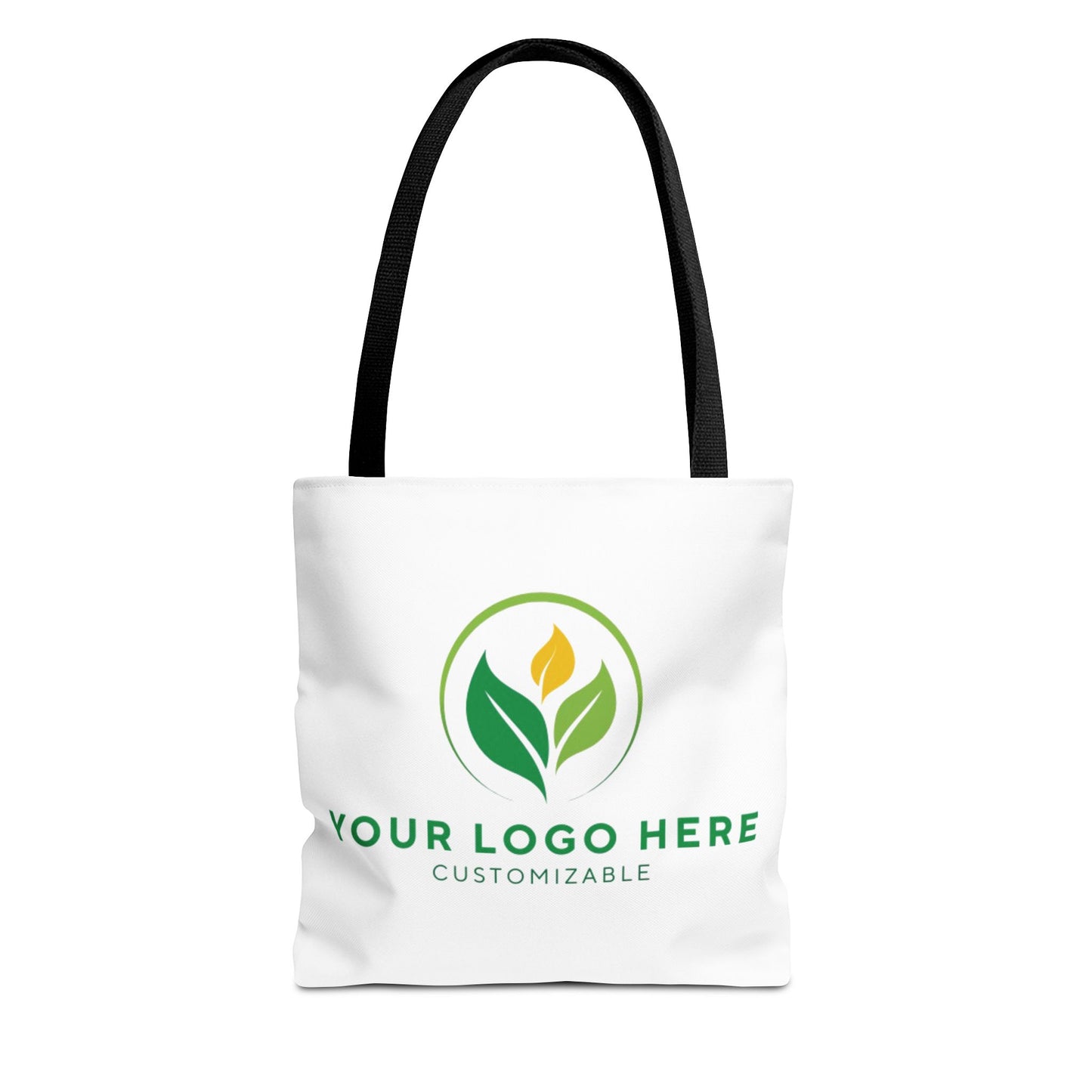 White tote bag with customizable logo on a white background