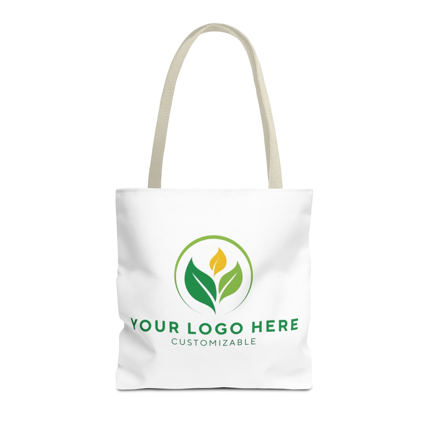 White tote bag with customizable logo on a white background