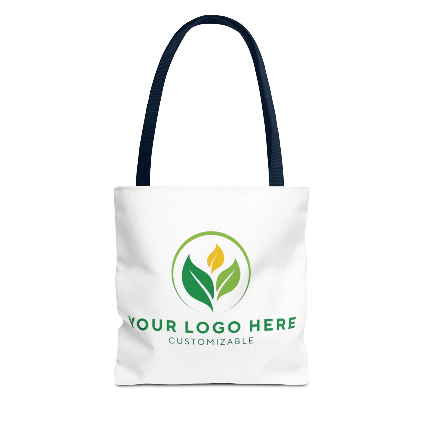 White tote bag with customizable logo on a white background