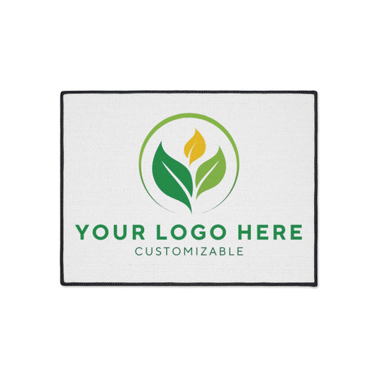 Placeholder with customizable logo text and green leaf design on a white background