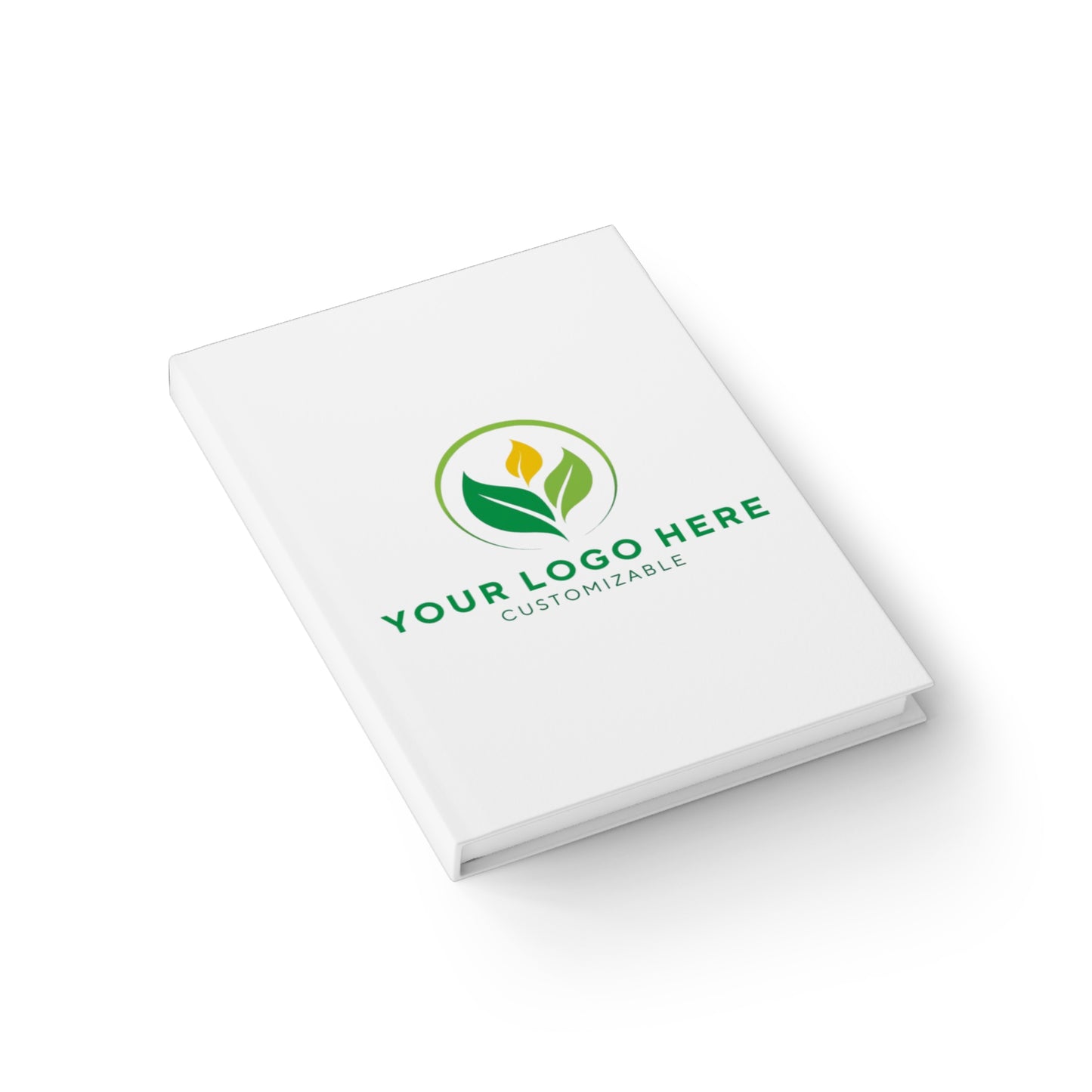 White notebook with customizable logo on a white background