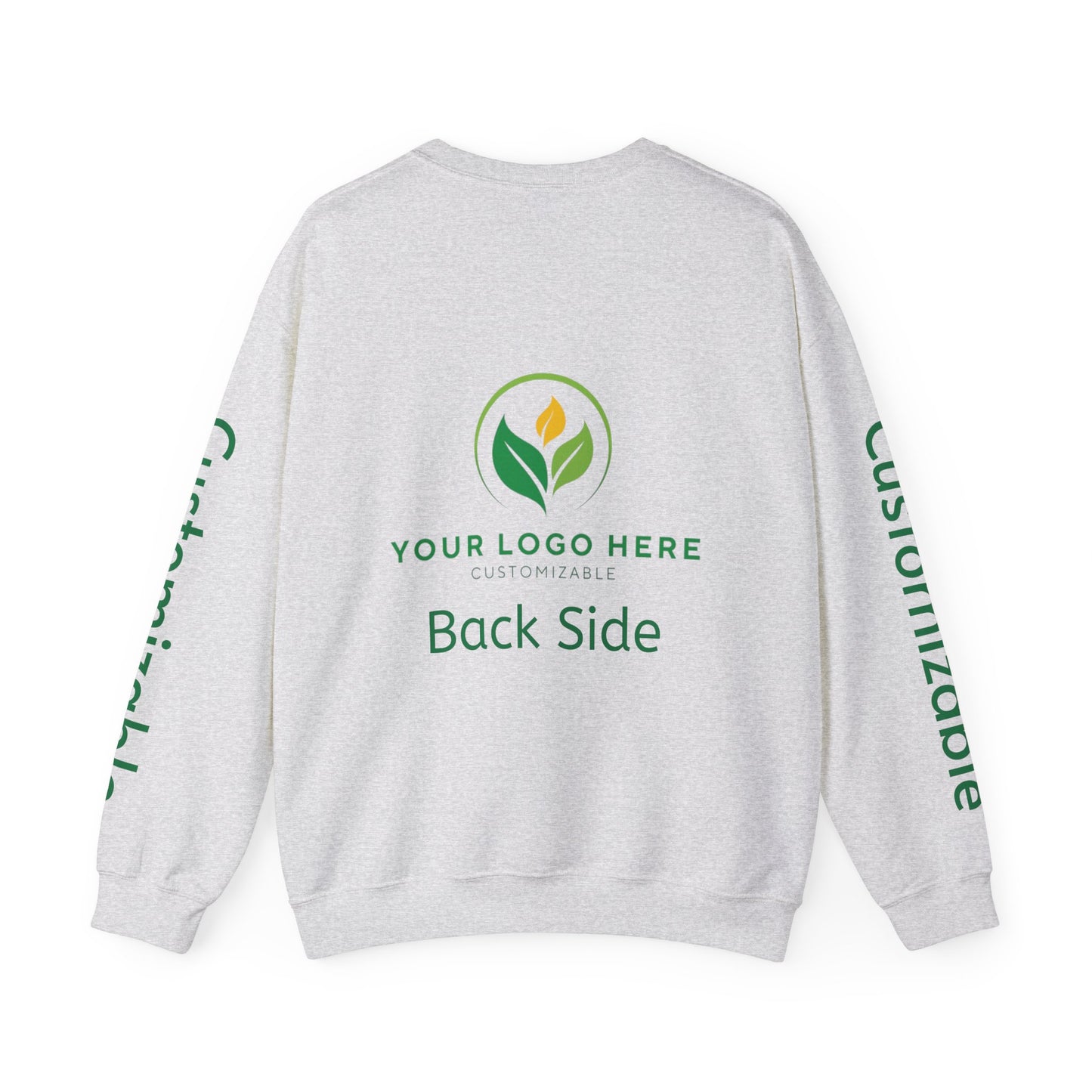 Gray sweatshirt with customizable logo on the back and sleeves