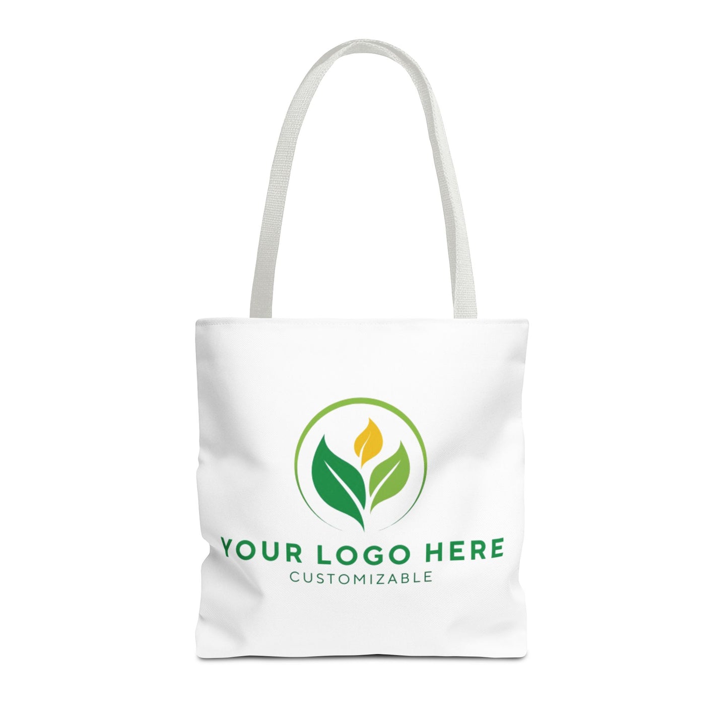 White tote bag with customizable logo on a white background