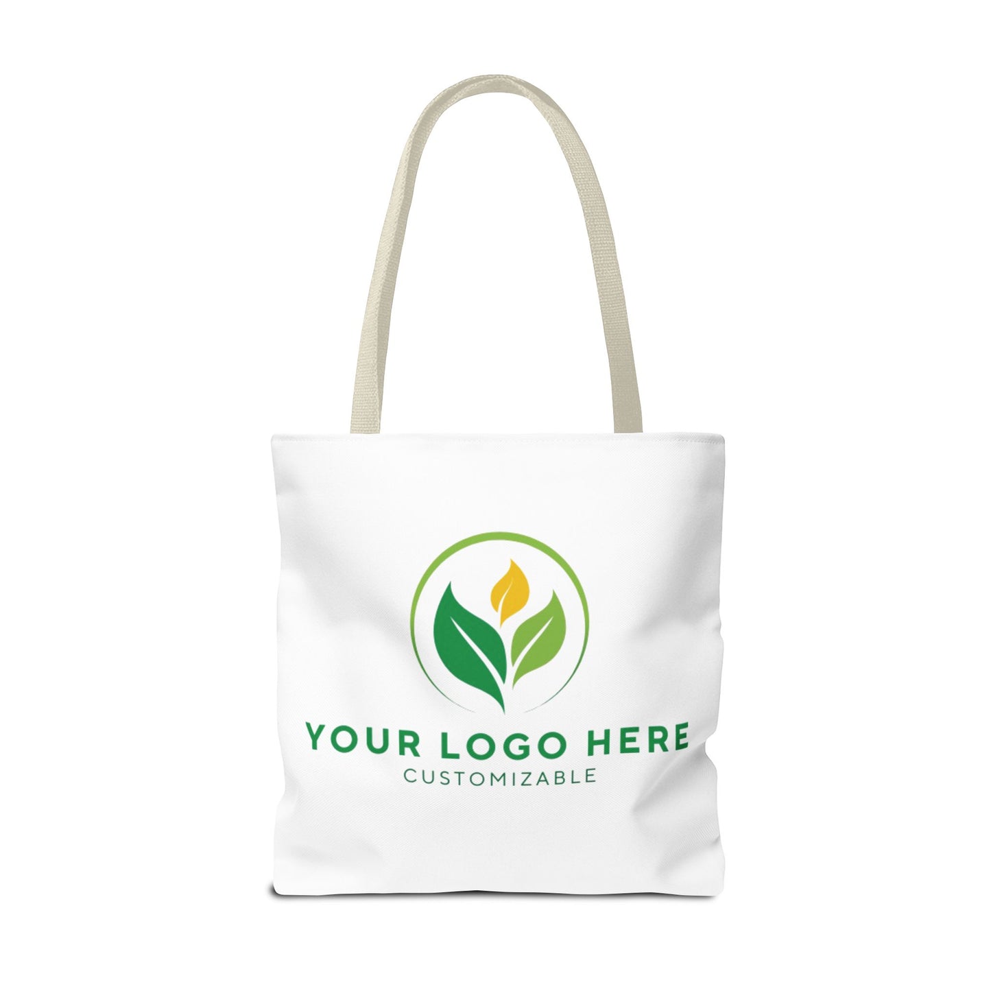 White tote bag with customizable logo on a white background
