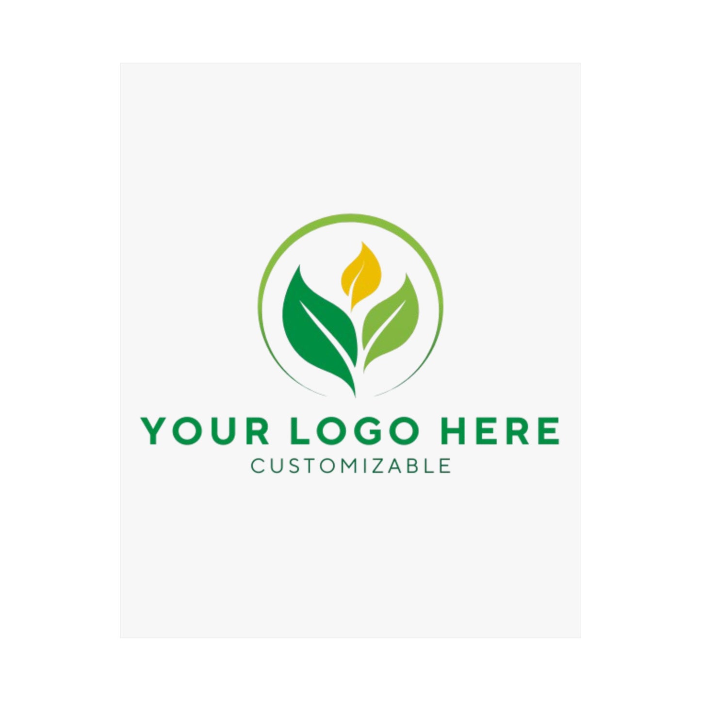 Placeholder logo with green leaves and customizable text on a white background