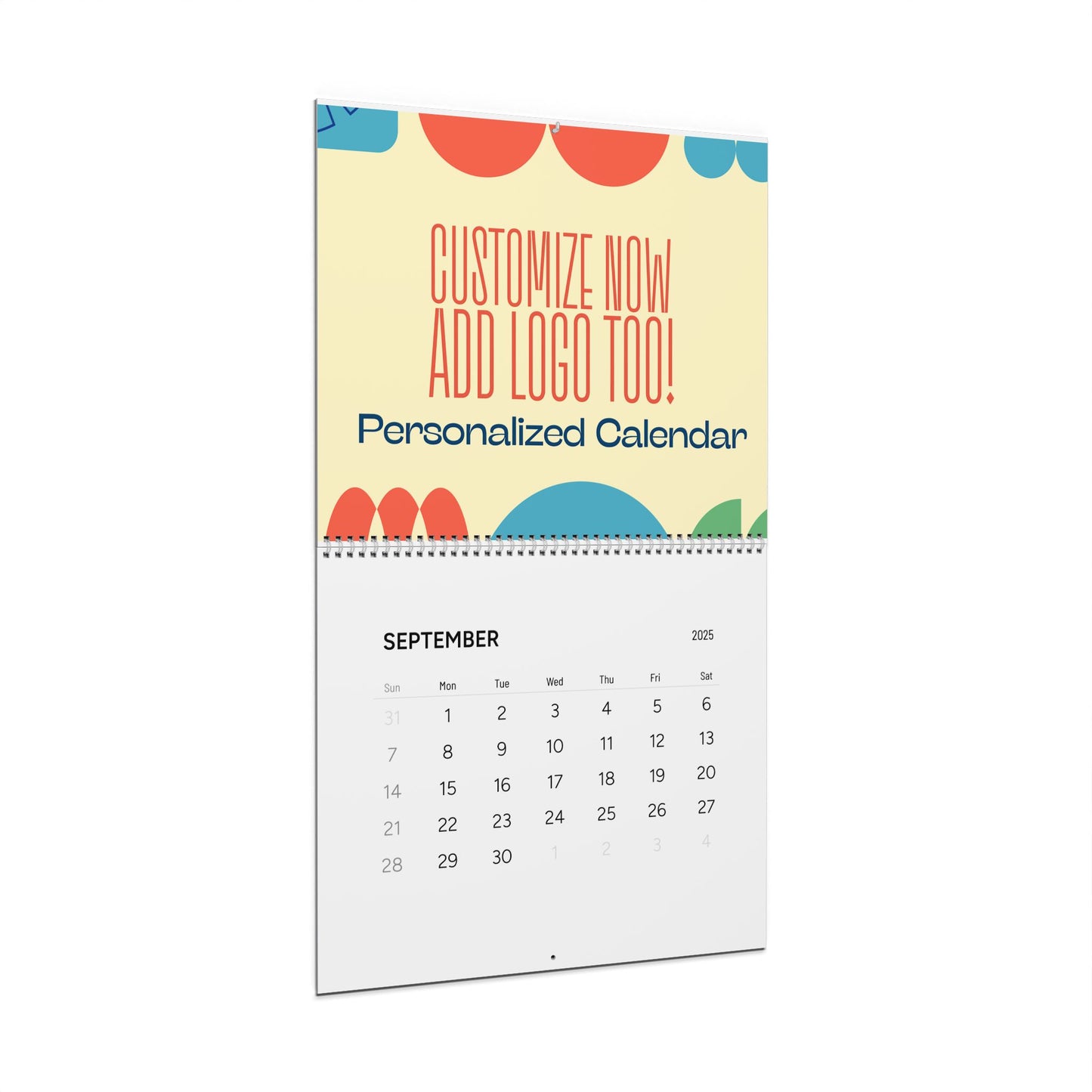 Personalized calendar with colorful design and text on a white background