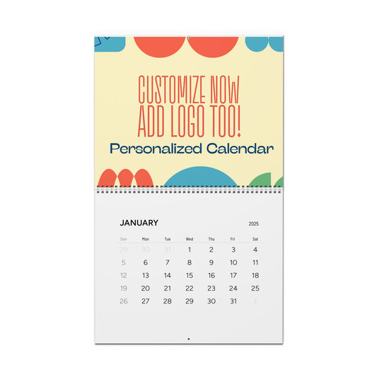 Personalized calendar with colorful design and text on a white background