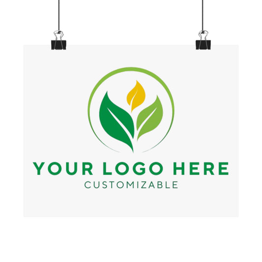 Placeholder logo with green leaves and customizable text on a white background