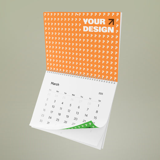 Calendar with customizable design area on an orange and white background