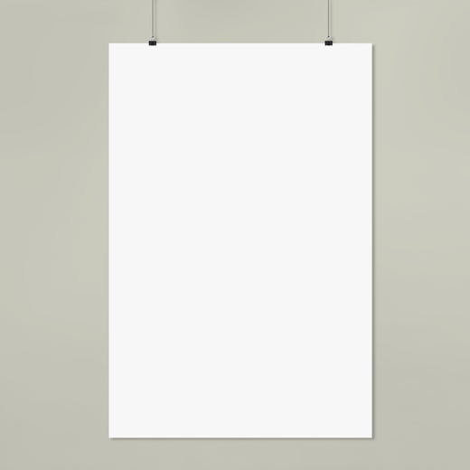 Blank white poster on a light gray wall