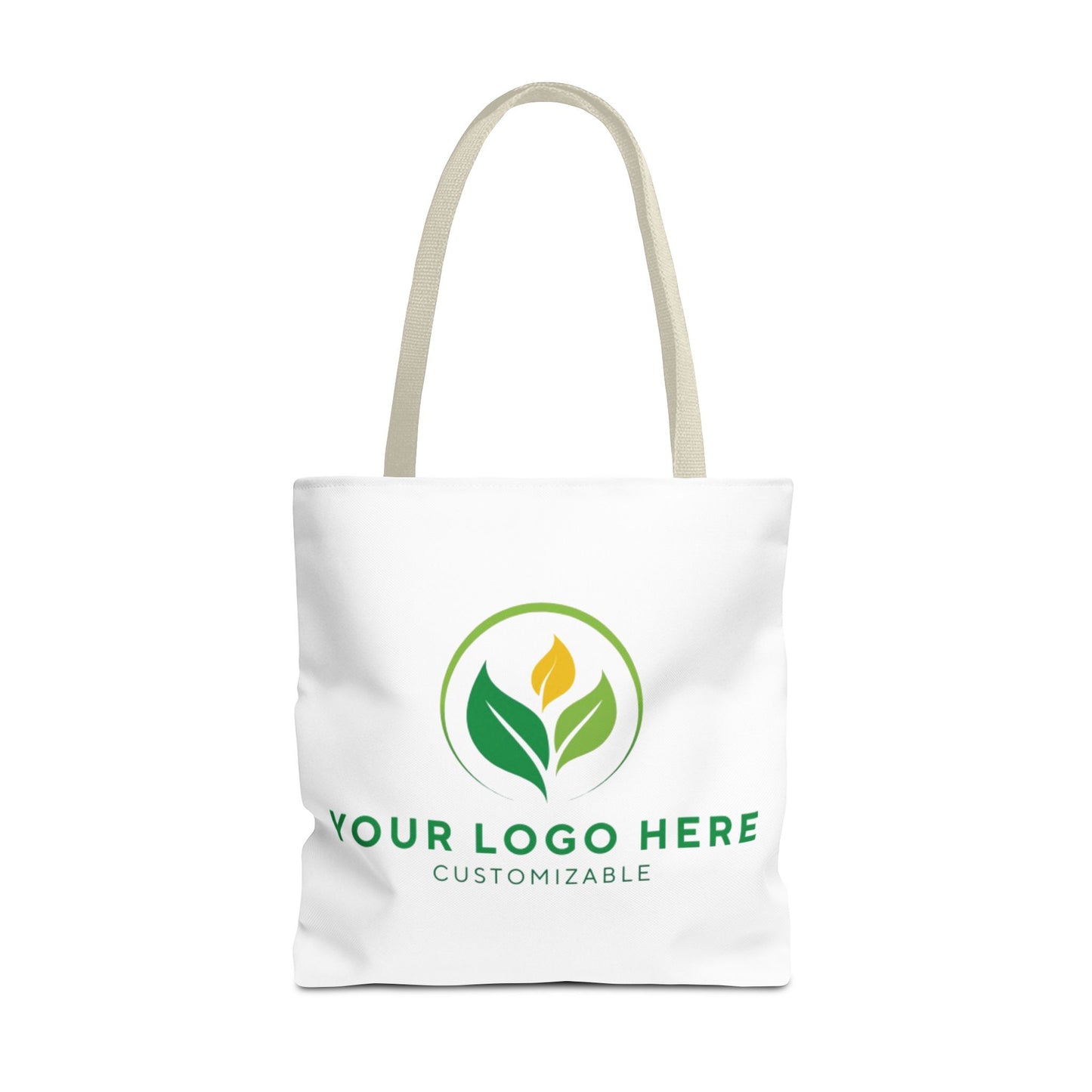 White tote bag with customizable logo on a white background
