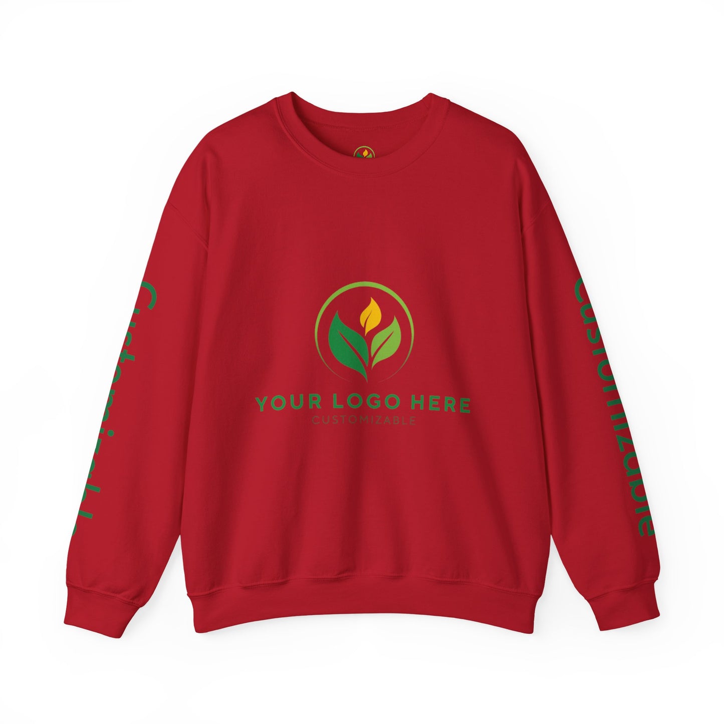 Red sweatshirt with a logo placeholder on a white background