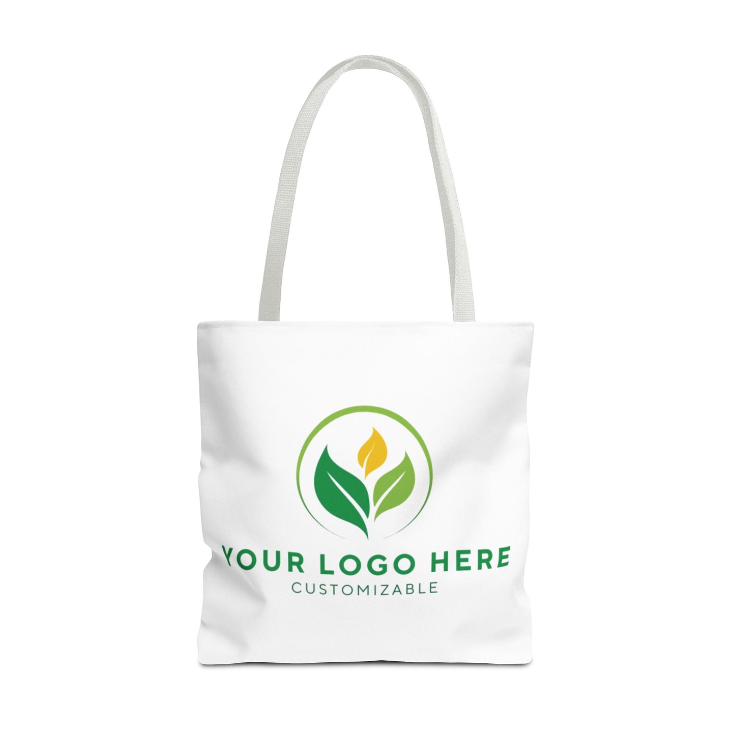 White tote bag with customizable logo on a white background