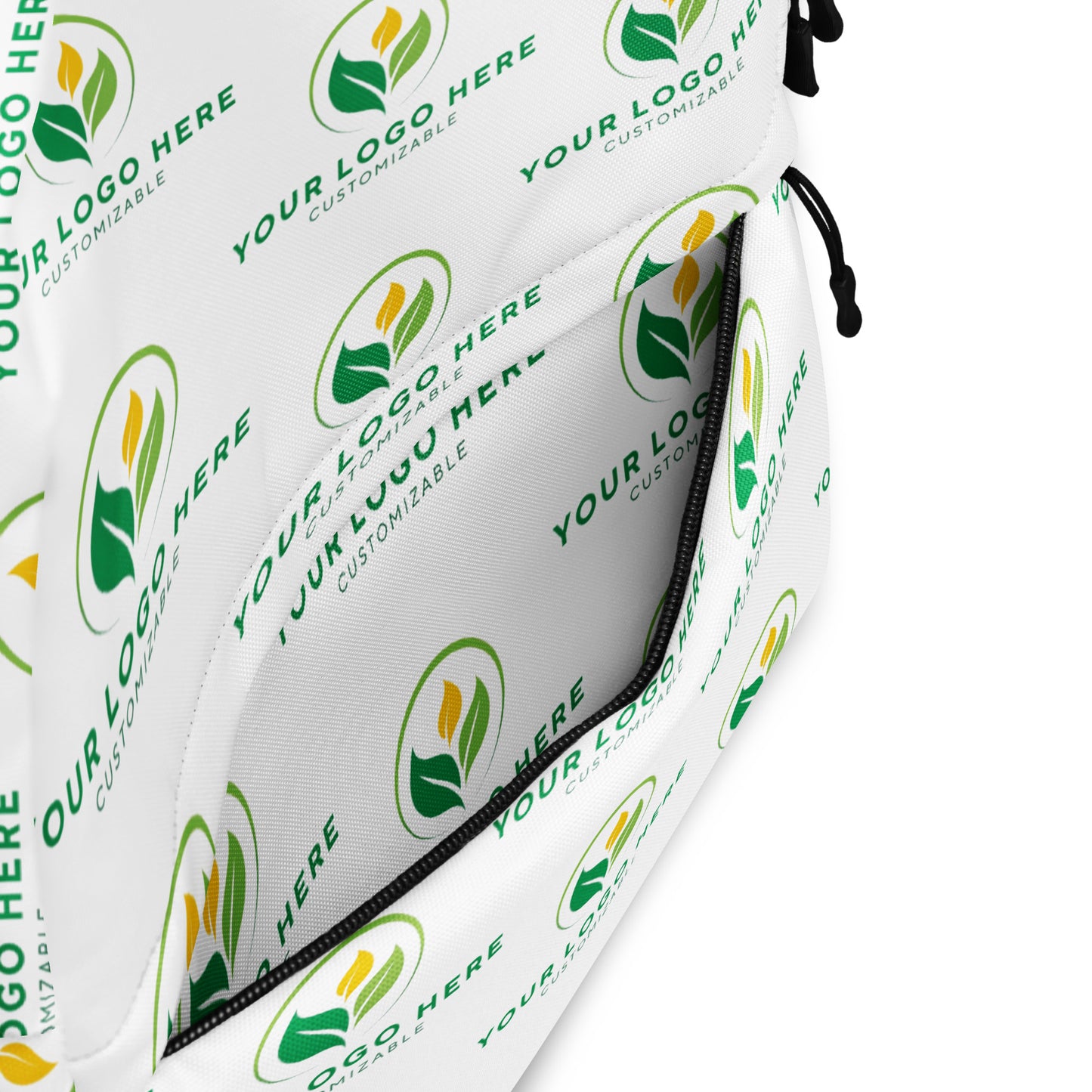 White pouch with customizable logo design on a white background