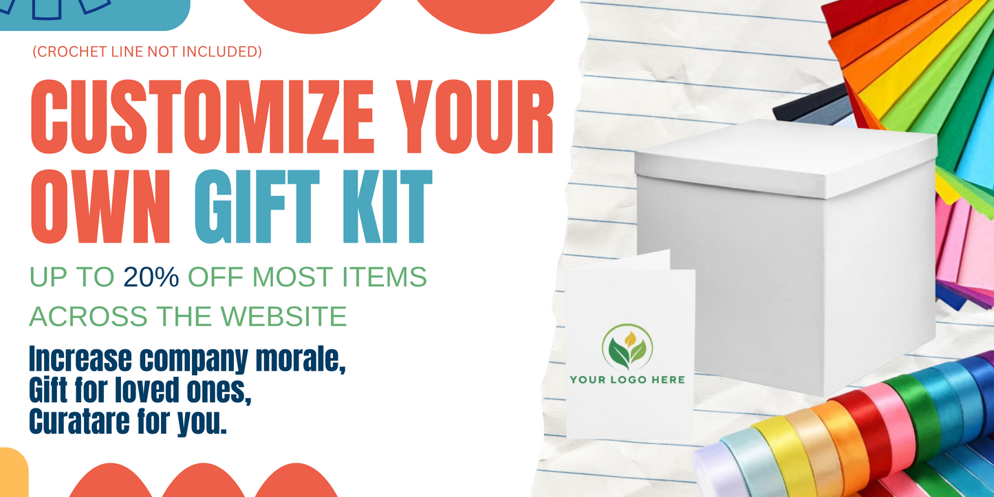 Promotional banner for customizable gift kit with text and colorful items.