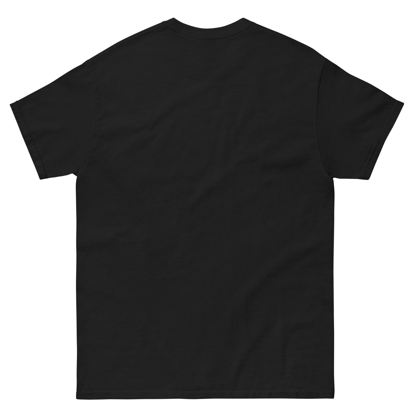 back of black unisex crew neck t-shirt with the text 'YAH Knows' printed in white on the front.