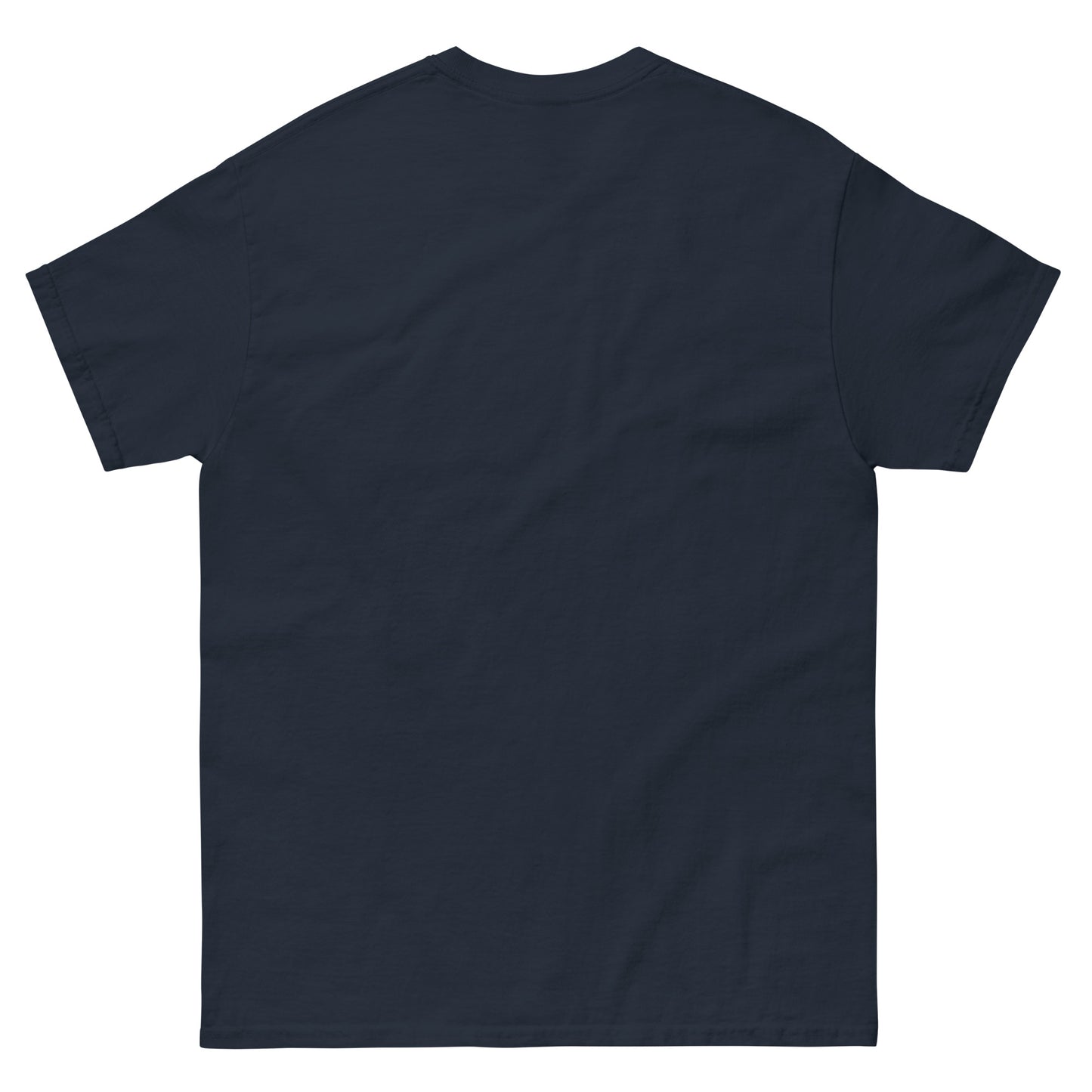 back of blue unisex crew neck t-shirt with the text 'YAH Knows' printed in white on the front.