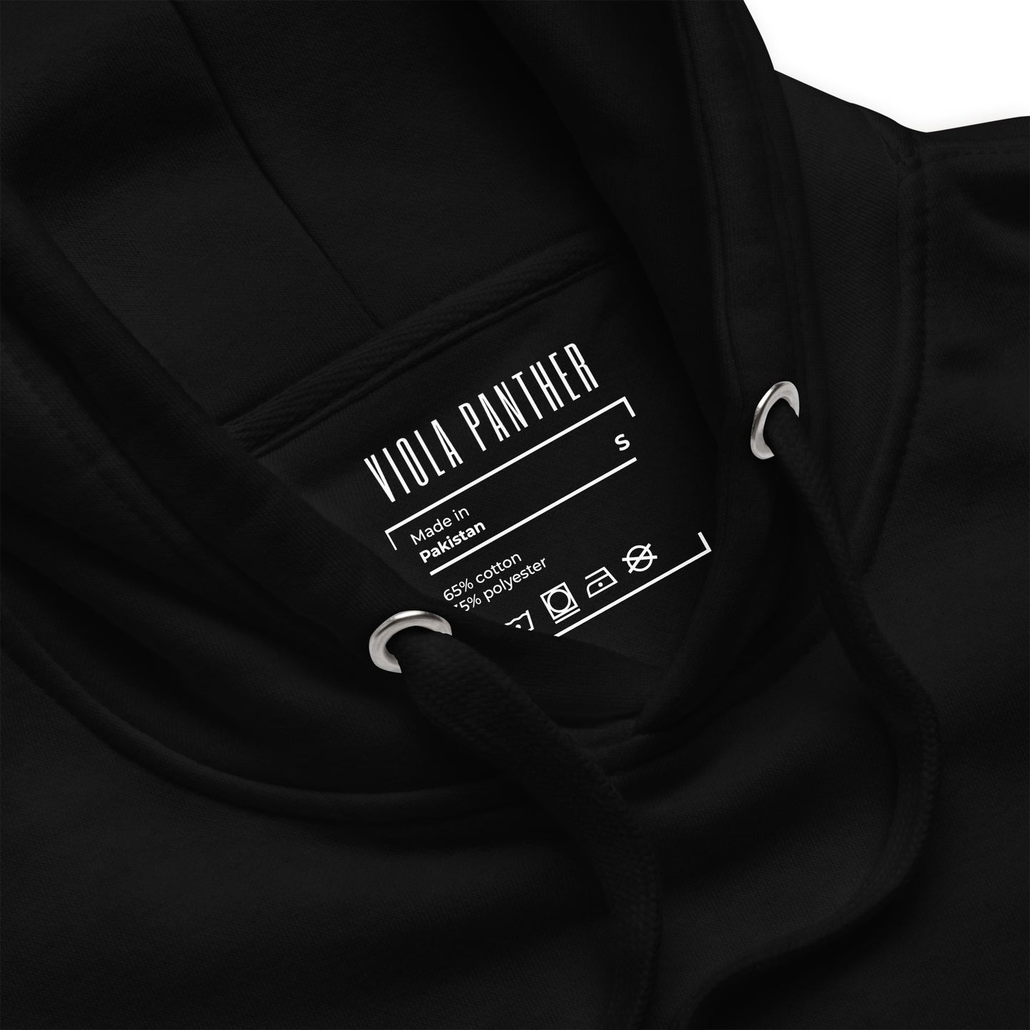 Black hoodie with 'Viola Panther' label on a white background