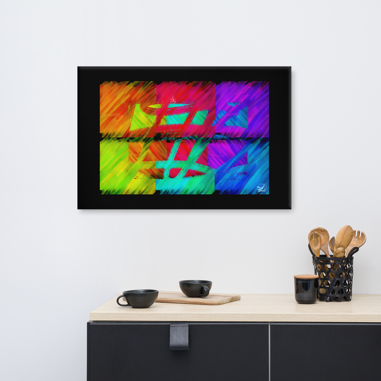 colorful canvas print titled 'Trapped' featuring a dramatic and emotional depiction of mental confinement in abstract form
