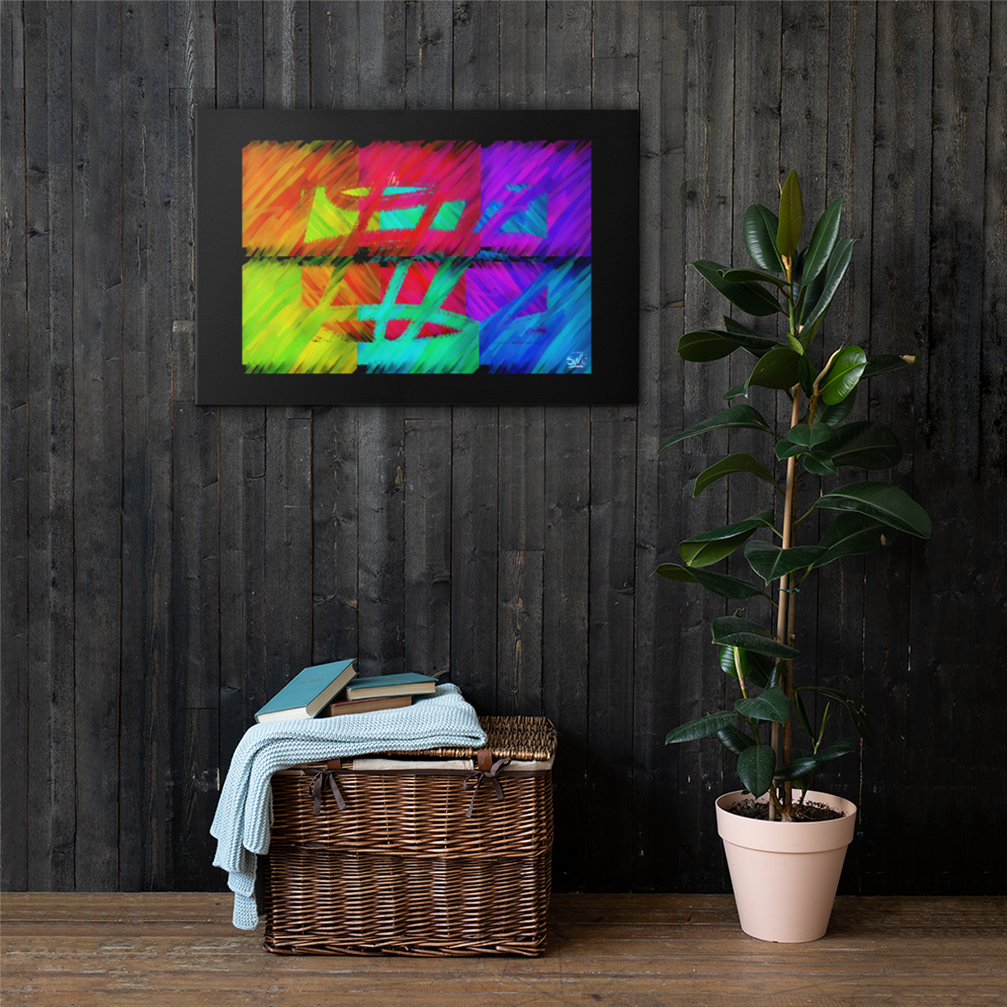 colorful canvas print titled 'Trapped' featuring a dramatic and emotional depiction of mental confinement in abstract form