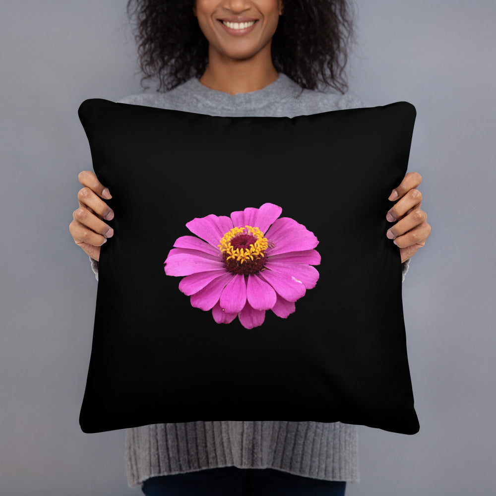 person holding Purple Flower soft pillow with plush 100% polyester cover and hidden zipper, styled as a decorative throw pillow with bold floral design in lavender tones—part of a 4-pillows collection for charming home decor.