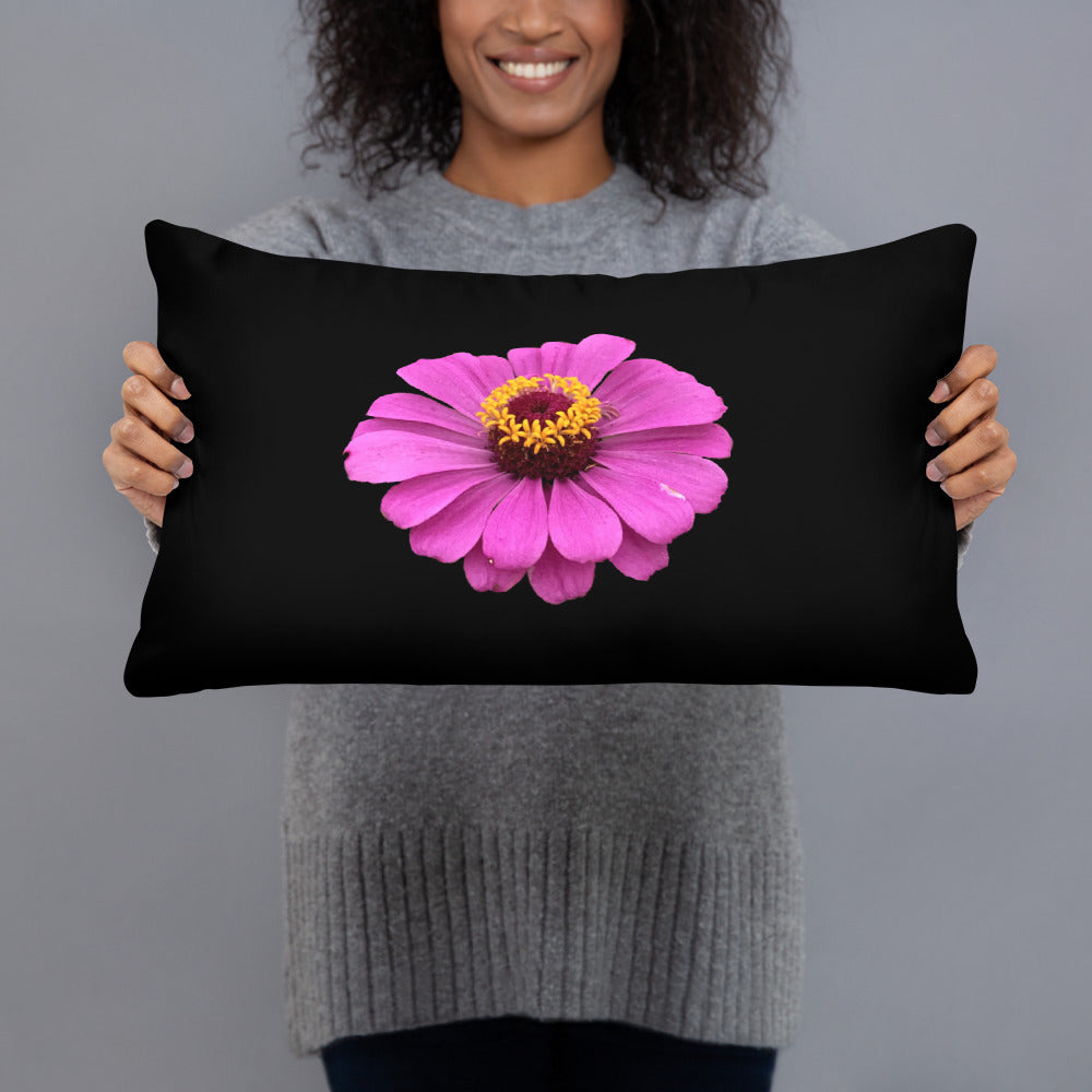 person holding Purple Flower soft pillow with plush 100% polyester cover and hidden zipper, styled as a decorative throw pillow with bold floral design in lavender tones—part of a 4-pillows collection for charming home decor.