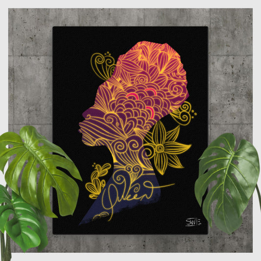 Queen Canvas Print featuring bold, modern portrait art in vibrant, fade-resistant colors, hand-stretched on solid wood frame for elegant wall art and home decor.