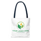 White tote bag with customizable logo area on a white background