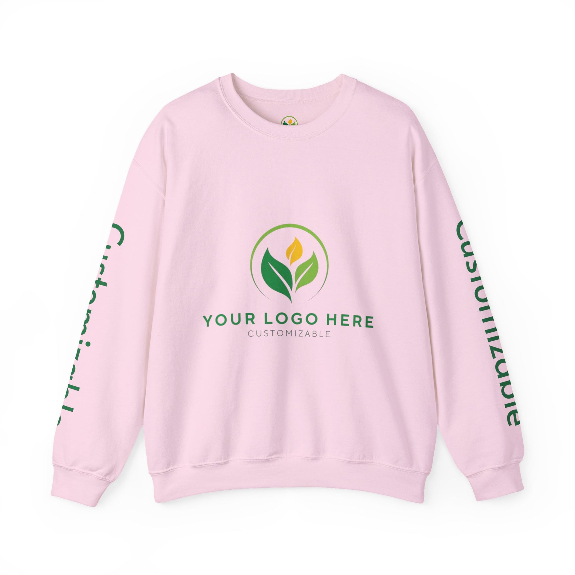 Pink sweatshirt with customizable logo on a white background