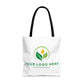 White tote bag with customizable logo on a white background