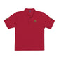 Red polo shirt with a logo on a white background
