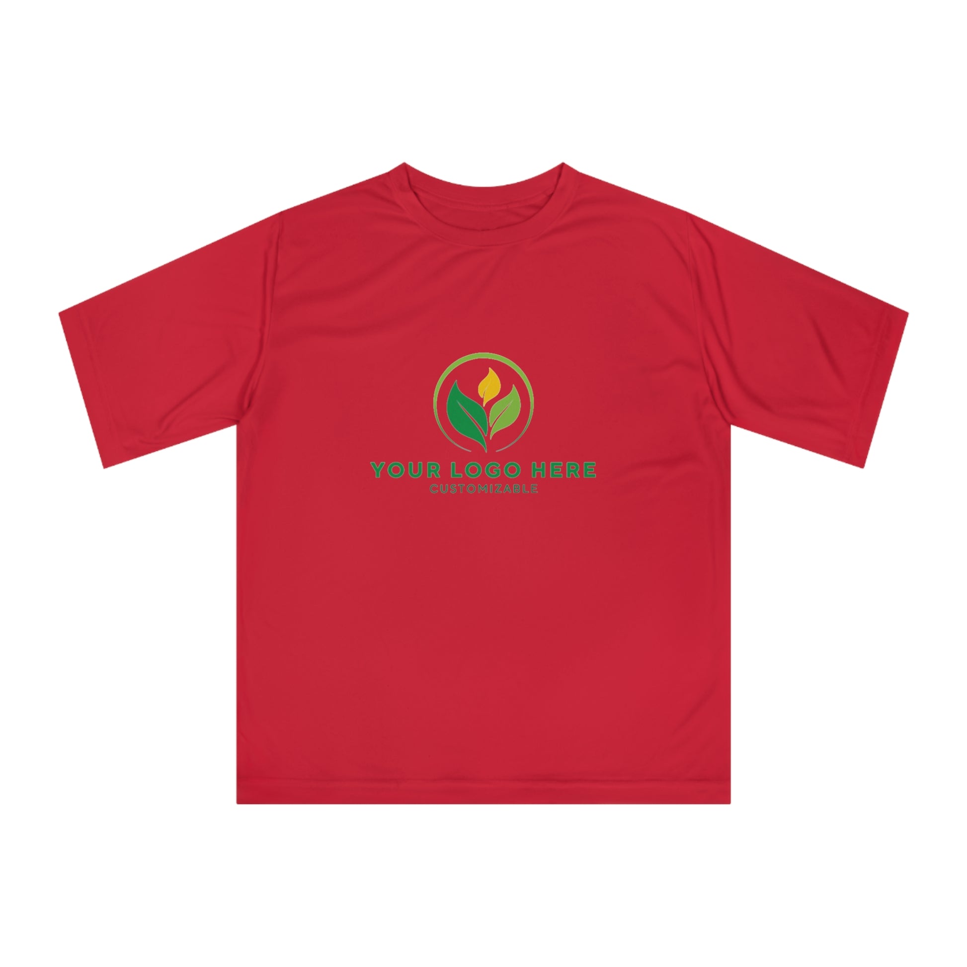 Red t-shirt with a logo on a white background