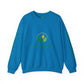 Blue sweatshirt with a logo and text placeholder on a white background