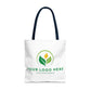 White tote bag with customizable logo on a white background