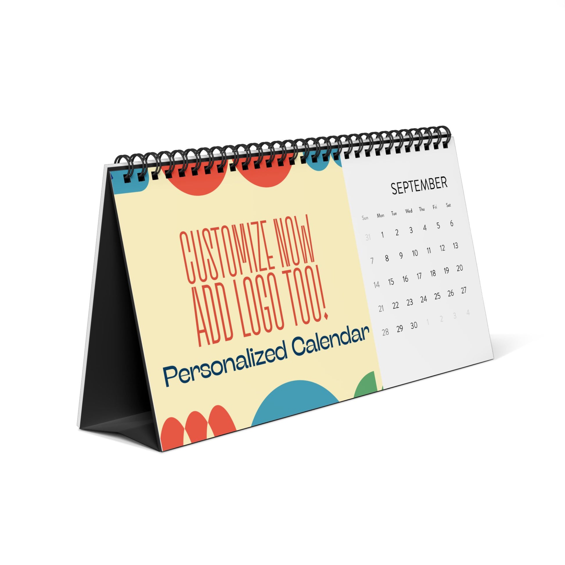Personalized calendar with colorful design and text on a white background