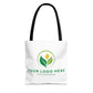White tote bag with customizable logo on a white background