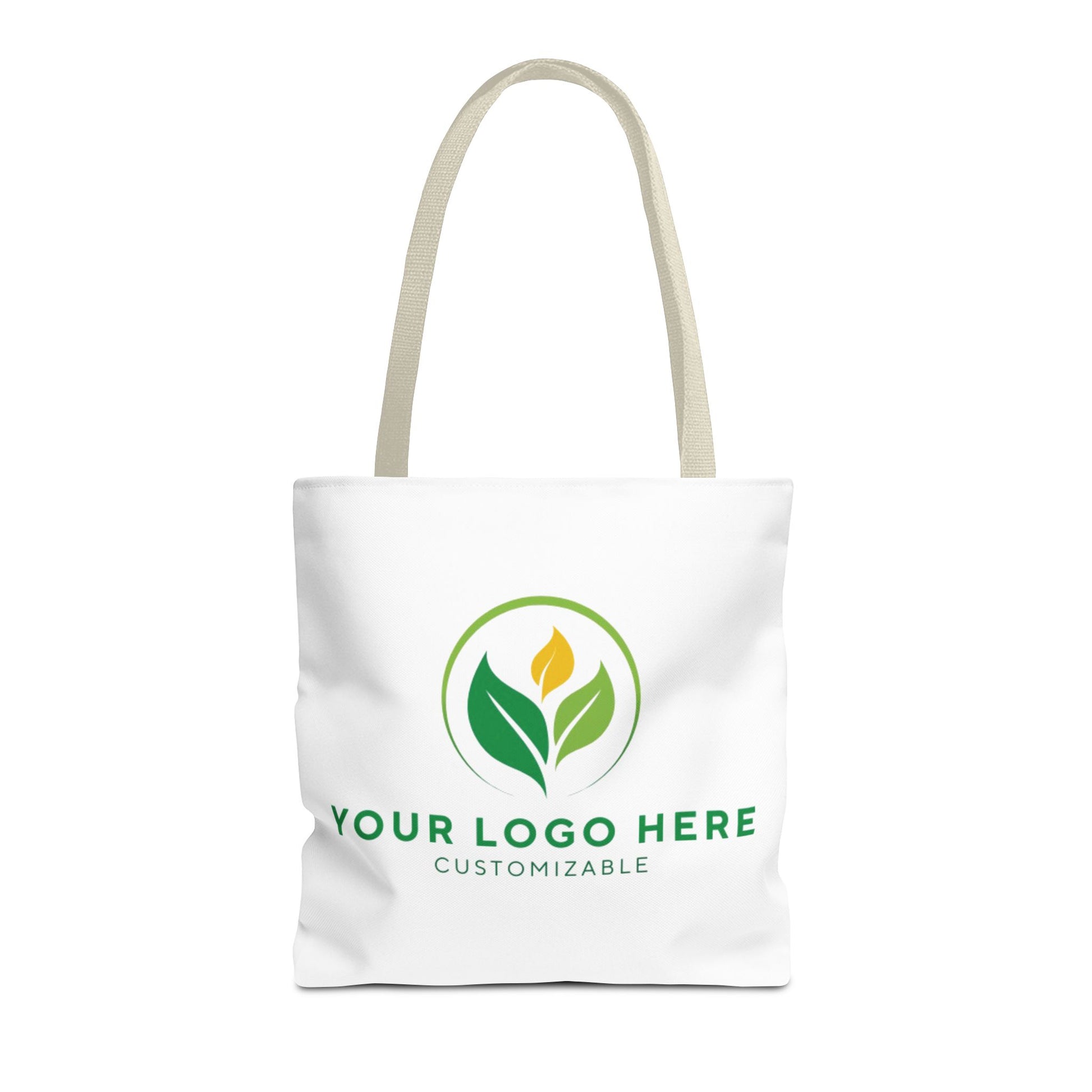 White tote bag with customizable logo on a white background